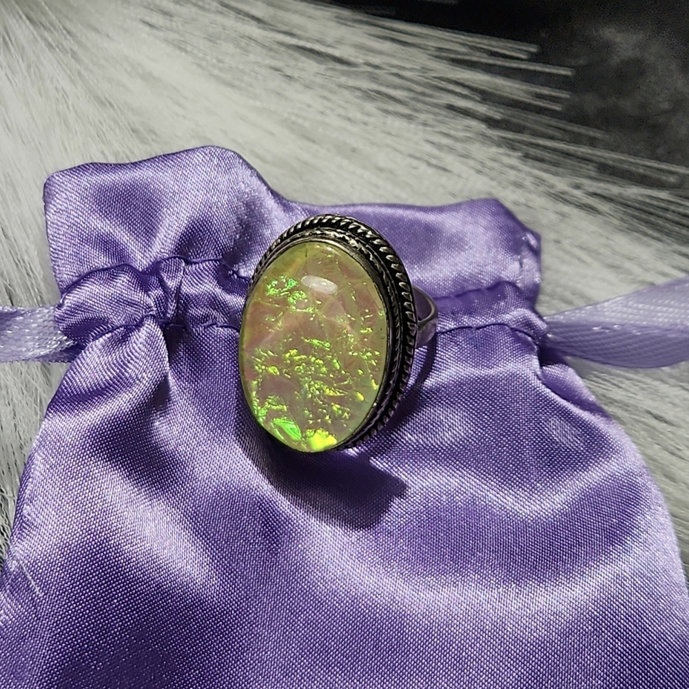 Size 7 1/2, Elegant Opal Ring with Silver Band - Picture 2 of 6